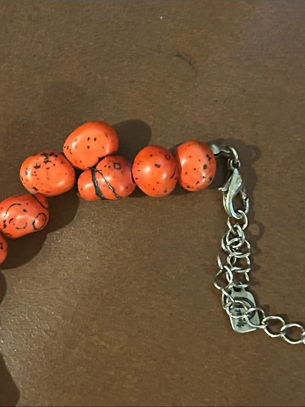 Vintage You &i Bold reddish 2 Guns Bead Necklace w/ Ornate Silver Cross Pendant